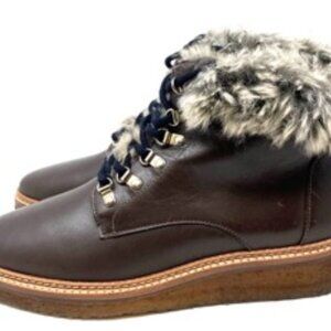 Botkier Winter Faux Fur Trim Gum Sole Women's Boot Brown Leather Upper Size 7.5